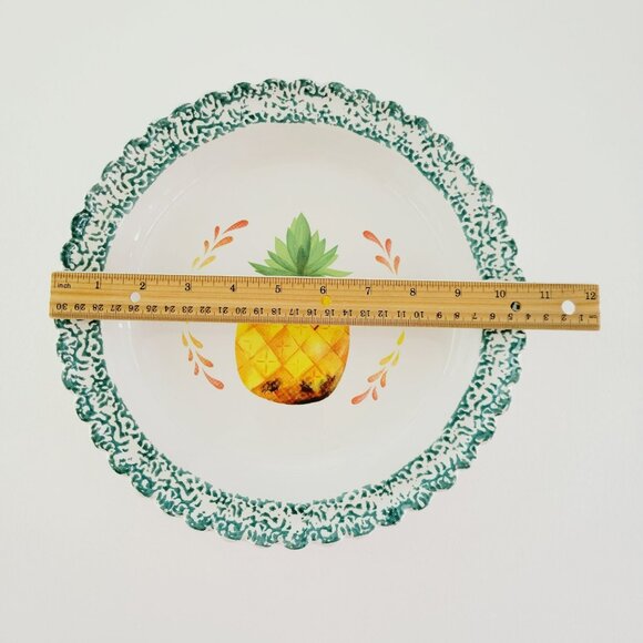 Ceramic Pie Plate Pineapple Design, Orange & Yellow w/ Green Trim Summer Decor - Picture 9 of 10
